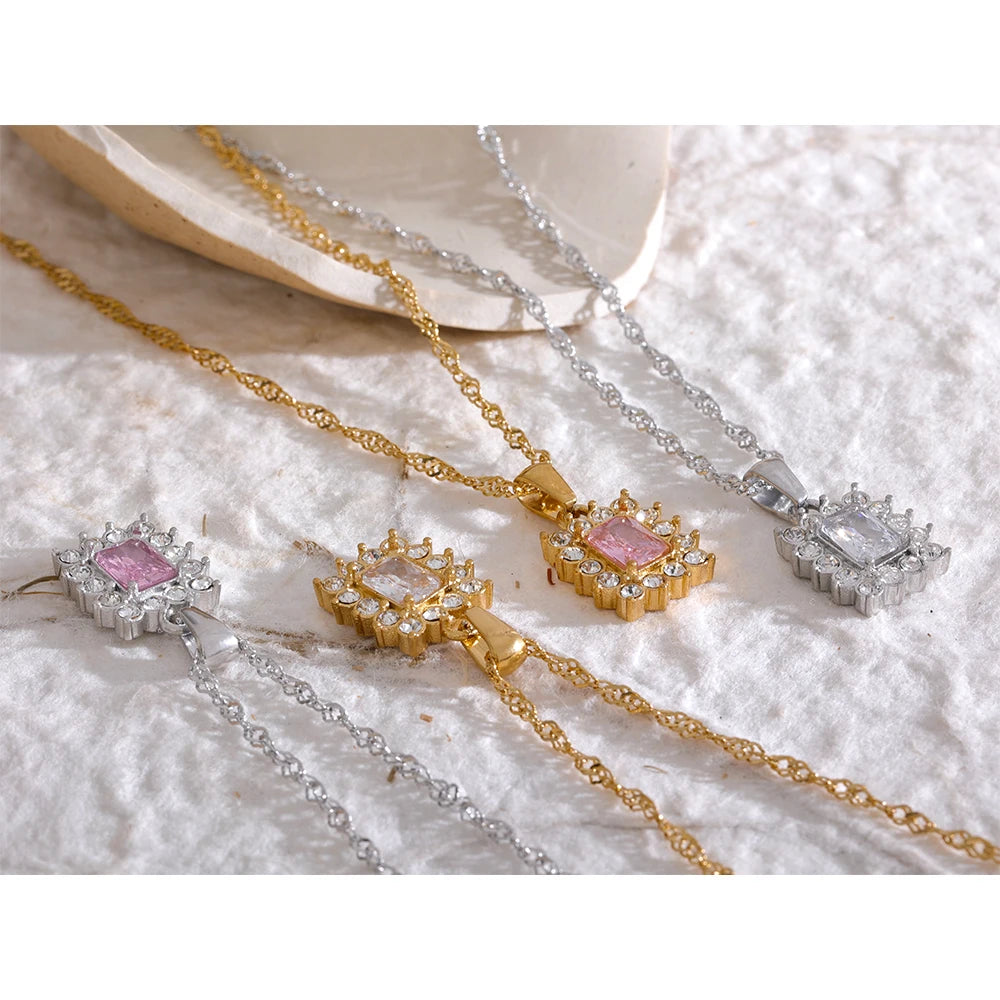 VAIGE Radiant Gold and Silver Zirconia Pendant Necklace with Pink and White Accents