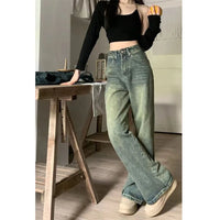 VAIGE Vintage Baggy Straight Denim Trousers High Waist Loose Wide Leg Jeans All-Match Casual Pants in Blue, Available in S/M/L/XL/XXL