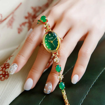 Camelia green zircon Watch gold Chain Bracelet  Quartz