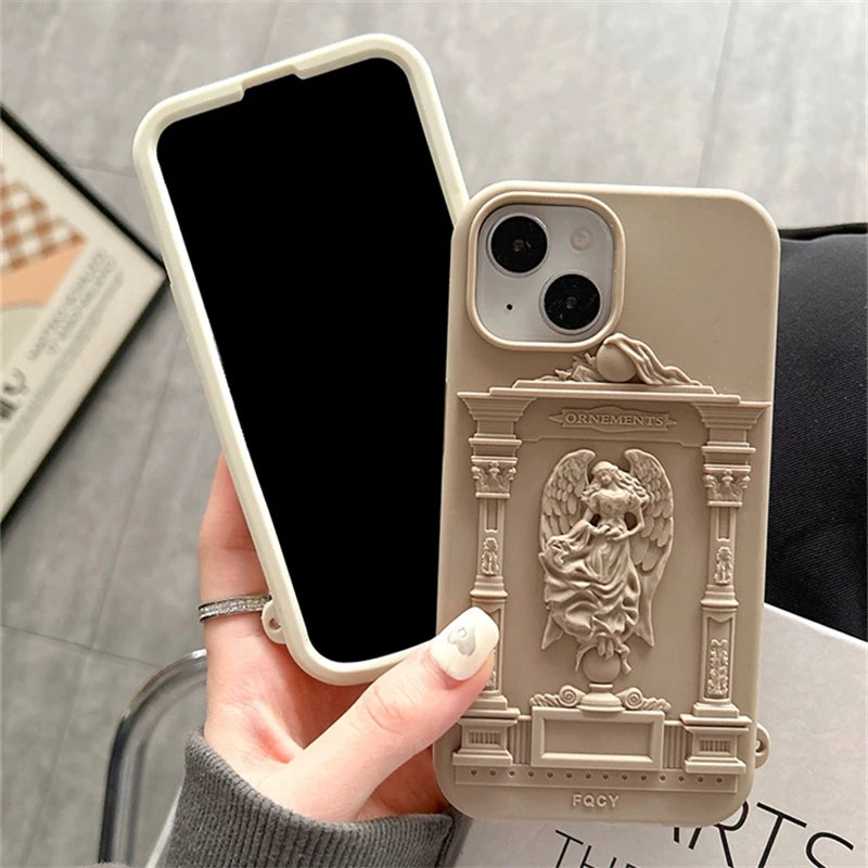 VAIGE Retro Art Angel Silicone Phone Case for iPhone Pro Max - Creamy Matte Anti-Drop Shockproof Cover