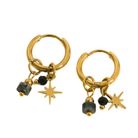 VAIGE 18K Gold Plated Stainless Steel Hoop Earrings with Natural Stone Star Charms – Trendy Aesthetic Jewelry, 22mm x 14mm