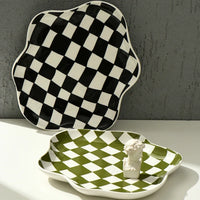 VAIGE Modern Ceramic Checkerboard Tray - Black & White Decorative Storage Dish for Jewelry and Desserts