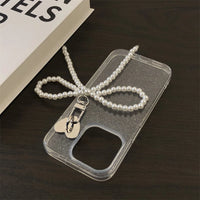 VAIGE Stylish 3D Pearl Bow Pendant Clear Glitter Case for iPhone Pro Max and XR - Shockproof Soft TPU Cover