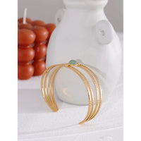 VAIGE Boho Golden Waterproof Open Bangle Bracelet with Green Aventurine Stone, Stainless Steel Arm Jewelry