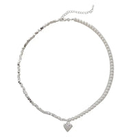 VAIGE Elegant Silver Asymmetrical Pearl Heart Necklace