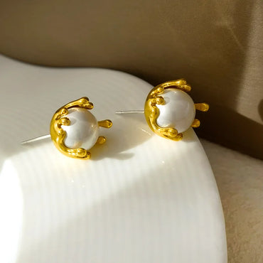 VAIGE Elegant Gold-Dipped Round Pearl Stud Earrings in Silver and Gold