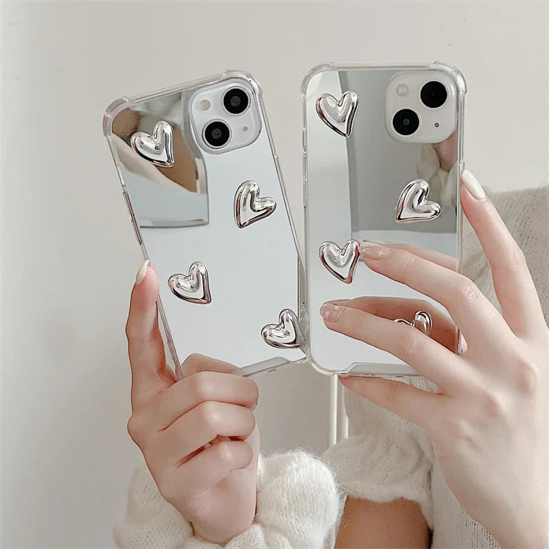 VAIGE Cute Heart Soft Silicone Clear Case with Silvery Mirror Finish for iPhone 16, 13 Pro Max, 14, 11, 12, 15, XR, 7, 8 Plus - Anti-Fingerprint, Anti-Scratch, Lightweight Design