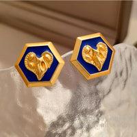 VAIGE Irregular Blue and Gold Heart Earrings - Unique Vintage Elegance