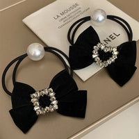 VAIGE Velvet Love Bow Elastic Hair Ties - Retro Hair Accessories with Diamond Detail