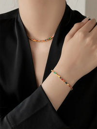 VAIGE Exquisite Colorful Zircon Choker Necklace and Bracelet Jewelry Set - Classic Copper Alloy Fashion Accessories for Elegant Gifting