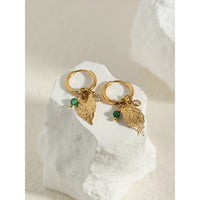 VAIGE Trendy Stainless Steel Hoop Earrings with 18K Gold PVD Plating and Natural Stone Charms, Elegant Drop Jewelry Gift