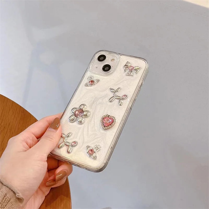 VAIGE Cute Floral Epoxy Phone Case with Gem Bow-knot Design for iPhone 11, 12, 13, 14, 15 - Shockproof and Dustproof Bumper Cover