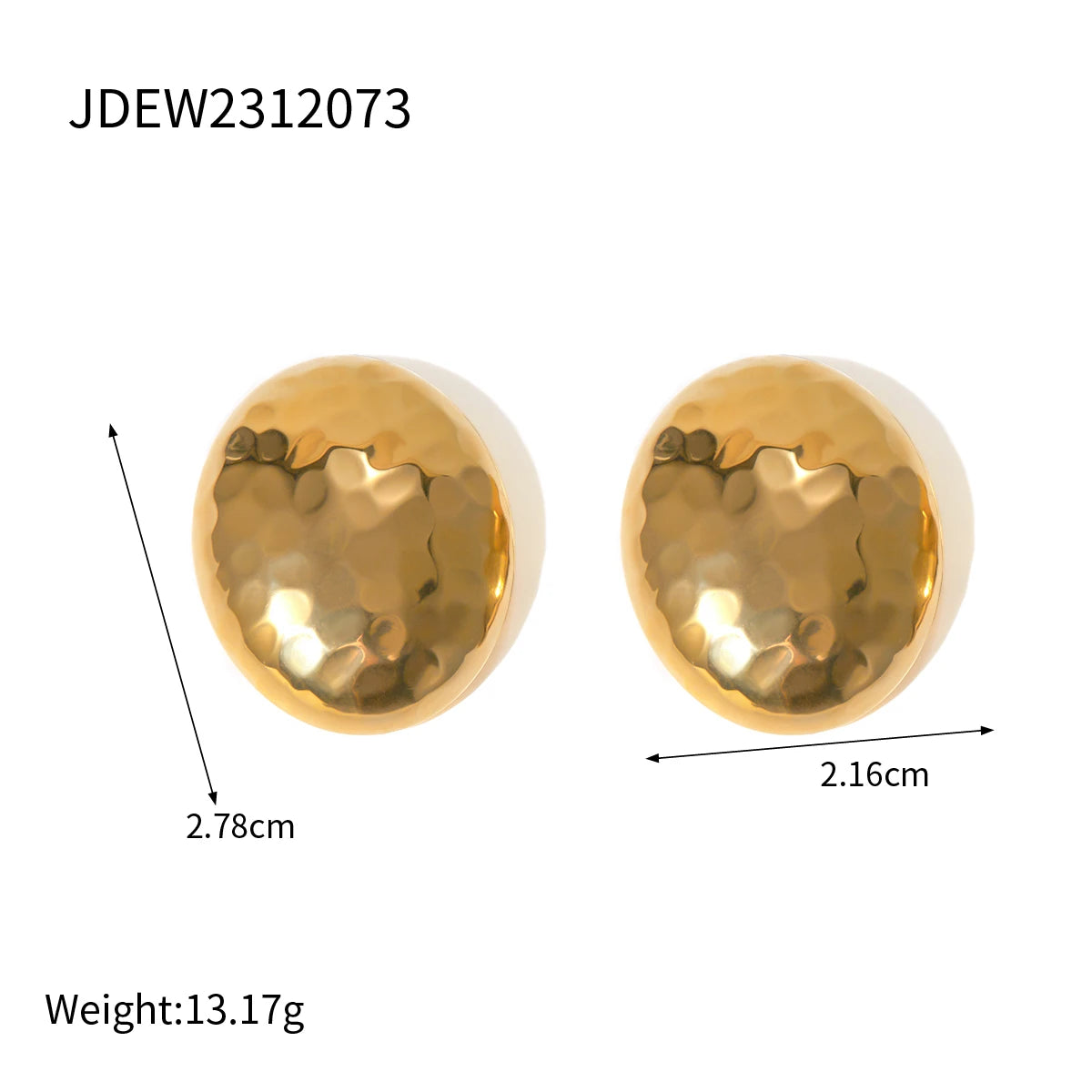 VAIGE 18K Gold Plated Waterproof Hammered Oval Stainless Steel Stud Earrings - Trendy Fashion Jewelry Gift