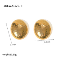 VAIGE 18K Gold Plated Waterproof Hammered Oval Stainless Steel Stud Earrings - Trendy Fashion Jewelry Gift