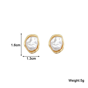 White Oval Stud Earrings Irregular gold