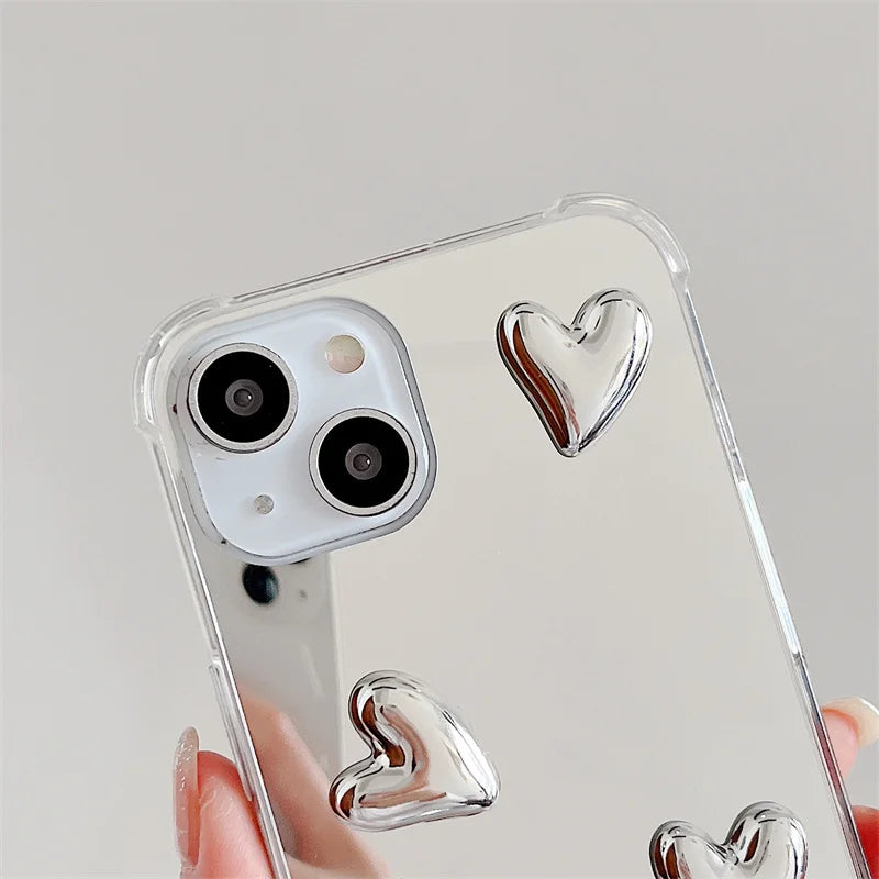 VAIGE Cute Heart Soft Silicone Clear Case with Silvery Mirror Finish for iPhone 16, 13 Pro Max, 14, 11, 12, 15, XR, 7, 8 Plus - Anti-Fingerprint, Anti-Scratch, Lightweight Design