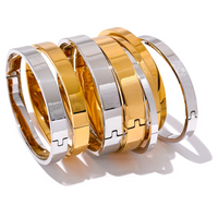 VAIGE  High Quality Stainless Steel Round Wide Bracelet Bangle Gold Silver Color Waterproof Charm Jewelry Gift