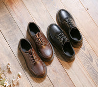 VAIGE Retro Brown Leather Oxfords for Women - Comfortable Round Toe Footwear with Lace-Up Closure and Low Square Heel