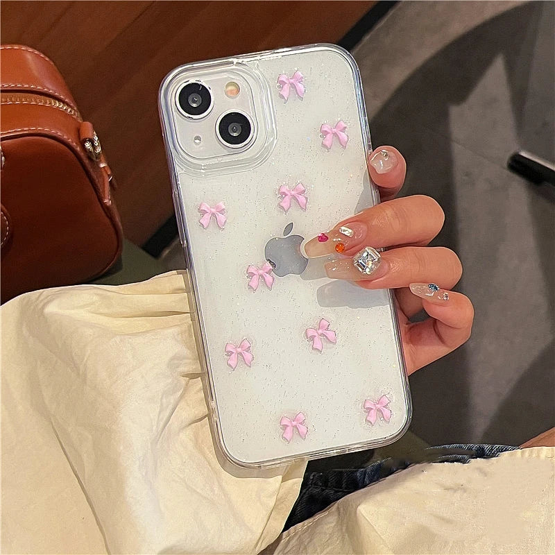 VAIGE Cute Pink Bow Tie Epoxy Clear Bumper Case for iPhone - Stylish Transparent Silicone Soft Cover with Anti-Scratch and Dustproof Features