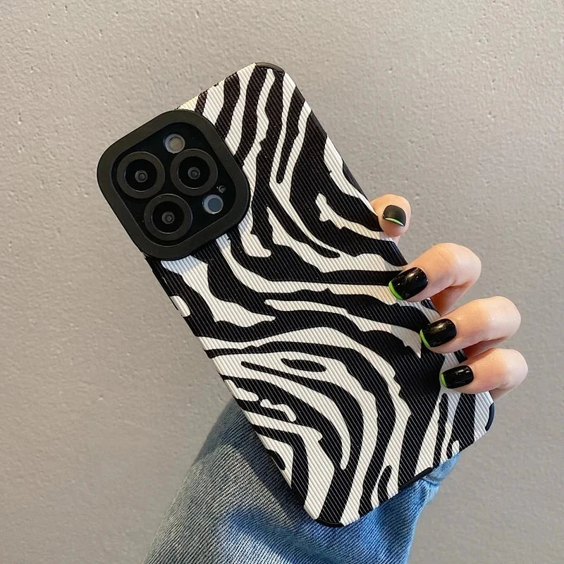 VAIGE Zebra Stripes Silicone Shockproof Case for iPhone Series - Soft Leather Full Coverage with Camera Protection