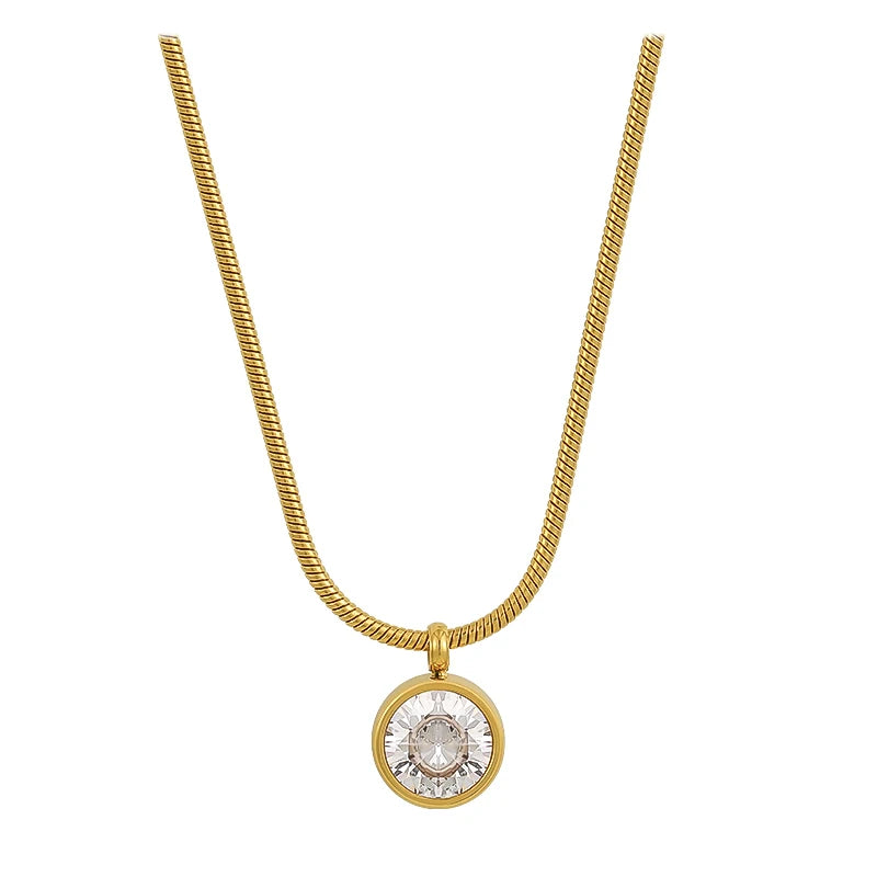 VAIGE Shiny Zircon Pendant Necklace in Gold-Colored Stainless Steel - Elegant 10mm Fashion Jewelry with Simple Design for Parties