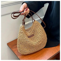 VAIGE Chic Woven Straw Crossbody Bag in Tan - Stylish Summer Shoulder Handbag