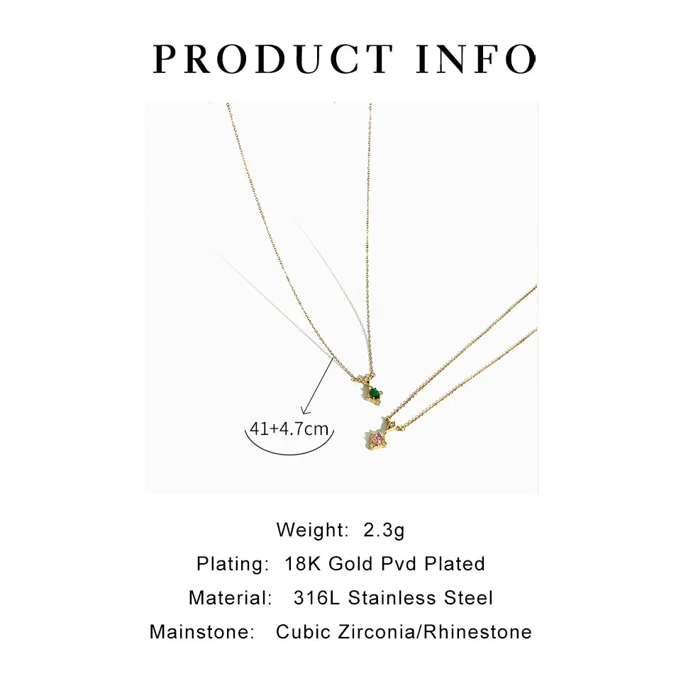 VAIGE Dainty Diamond Oval Zircon Charm Black White Pink Green Necklace Stainless Steel Gold