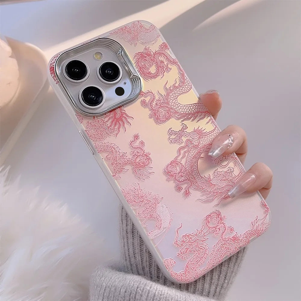 VAIGE Cartoon Laser Pink Dragon 3D Cute Shockproof Phone Case for iPhone 11, 12, 13, 14, 15 Pro Max Plus Cover with Stand Holder