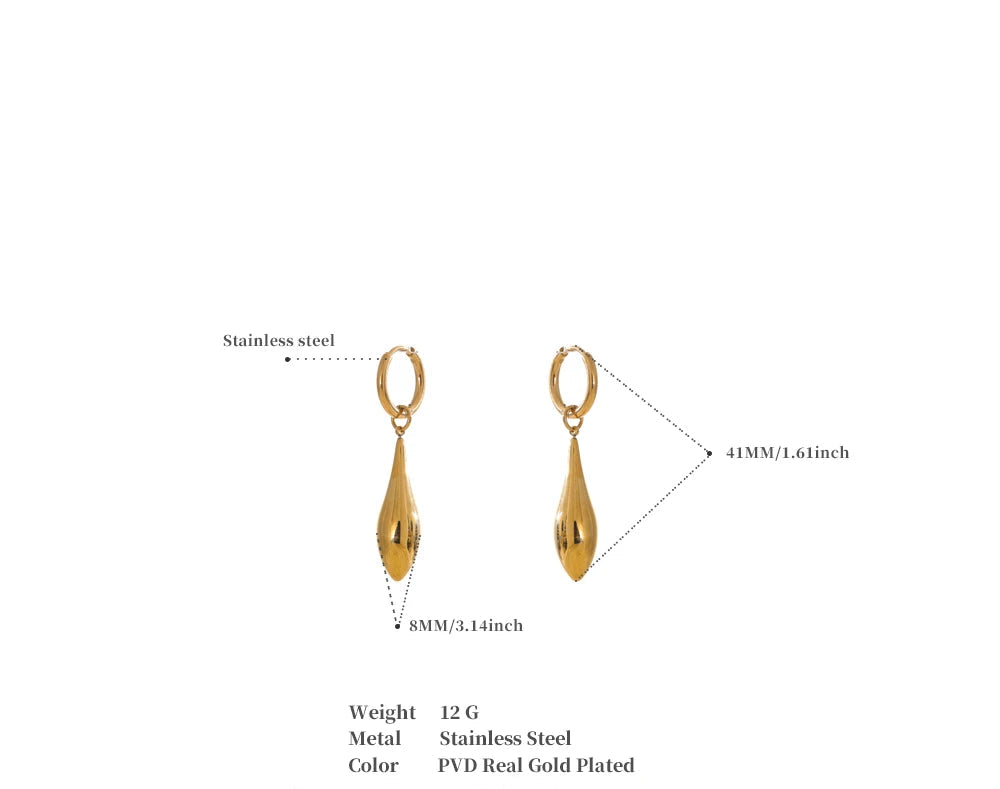 VAIGE   Stainless Steel Glossy Water Drop Dangle Hoop Earrings Tarnish Resistant Metal Attractive Jewelry Accessories High Quality