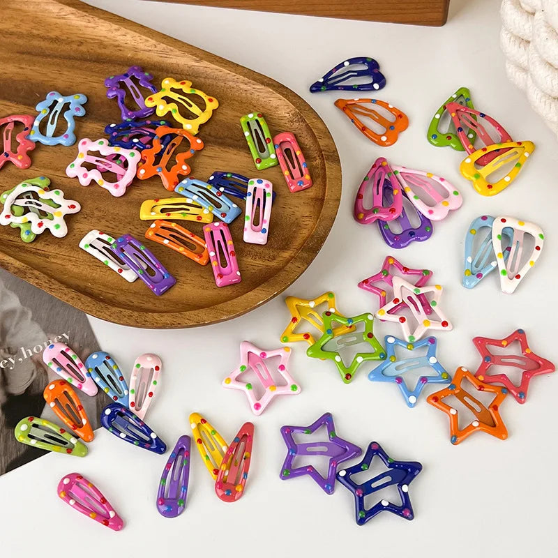 VAIGE 10pcs Colorful Bear Star Waterdrop Shape Hair Clips Set - Alloy Geometric Barrettes for Children