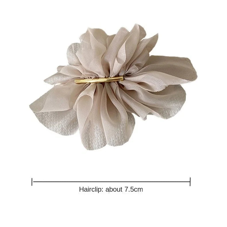 VAIGE. Large Metal Chiffon Flower Hair Claw Clips - Stylish Ponytail Holder Hairpins in Black, Beige, and Light Brown