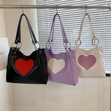 leather heart Shoulder tote Bag  Large