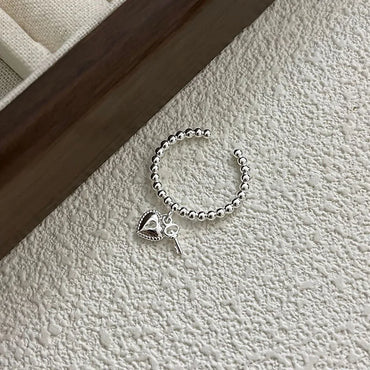 Silver Heart Key Pendant Ring