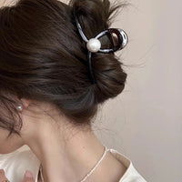 VAIGE 11cm Elegant Dark Brown Pearl Hair Claw Clips - Bright Acrylic Hair Accessories for Women