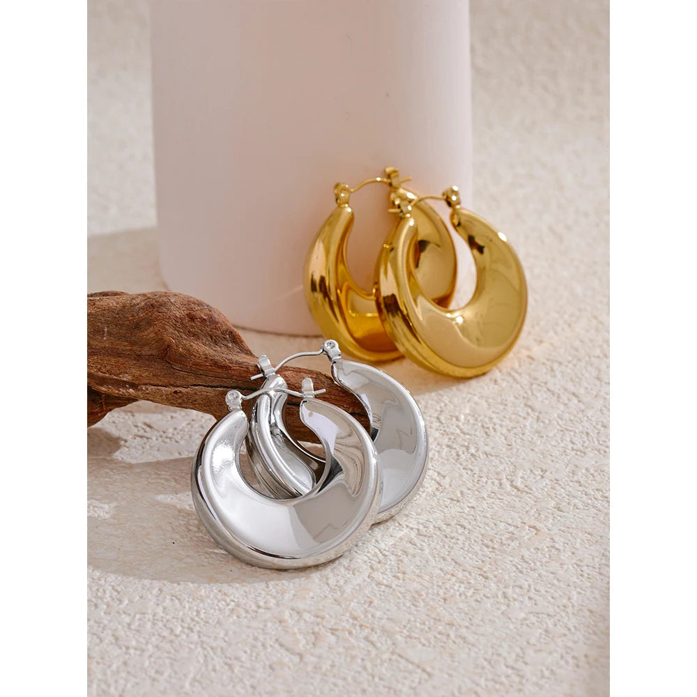 VAIGE Sleek Stainless Steel Round Hollow Hoop Earrings - Water Resistant Minimalist Jewelry