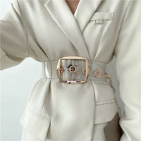 VAIGE Elegant Gold and White Clear Transparent Large Buckle Belt