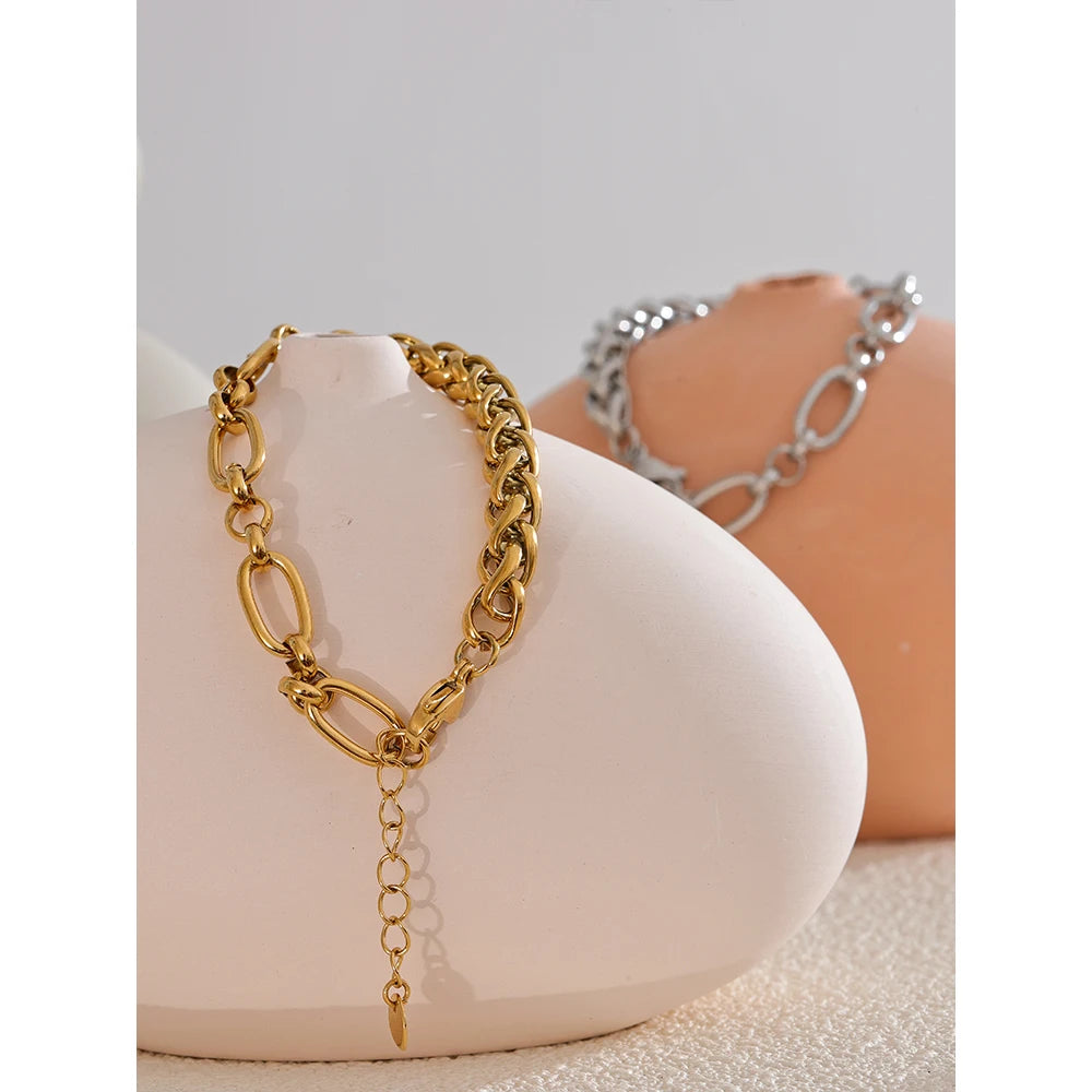 VAIGE  Stainless Steel Metal Chain Bracelet Bangle 18K Gold Waterproof Plated Jewelry