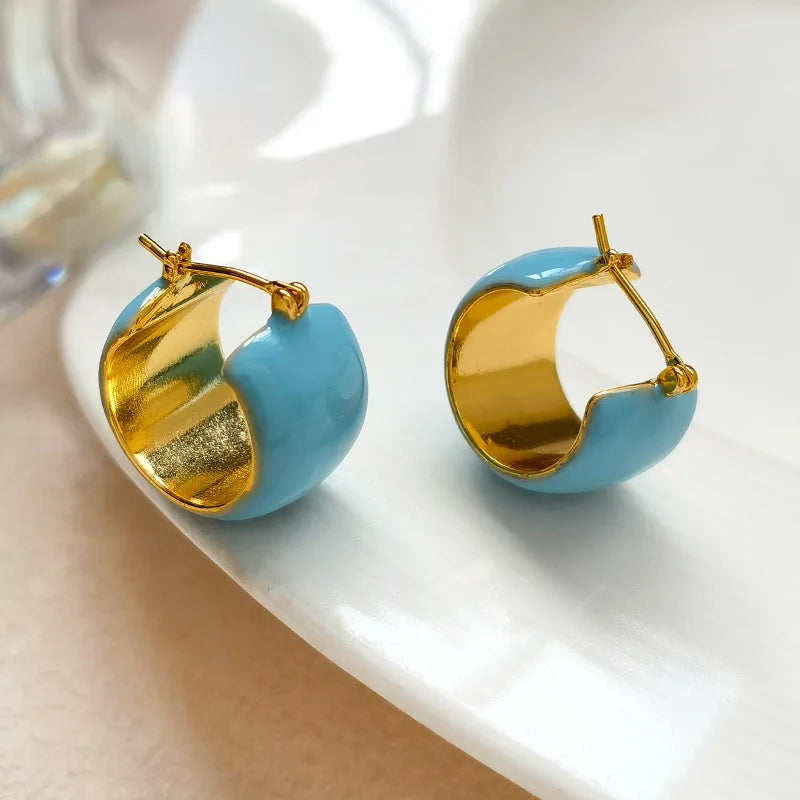 VAIGE Geometric Copper Blue Thick Hoop Earrings