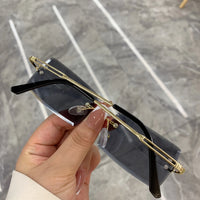 VAIGE Stylish Gradient Rimless Rectangle Sunglasses in Black and Gold