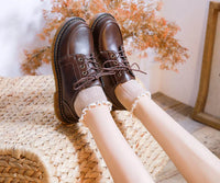 VAIGE Retro Brown Leather Oxfords for Women - Comfortable Round Toe Footwear with Lace-Up Closure and Low Square Heel