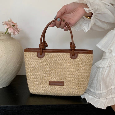 VAIGE Summer Vacation Woven Straw Shoulder Bag with Interior Zipper Pocket - Retro Design Portable Crossbody Tote Handbag