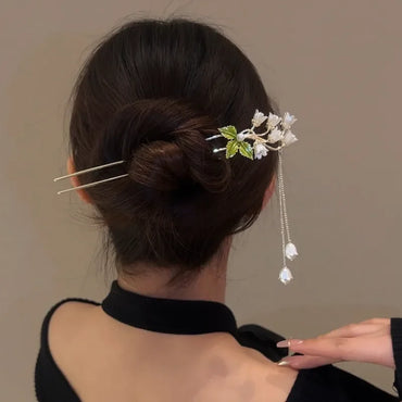 Vntage  Orchid Flower dangle Hair Sticks  Metal Hairpin