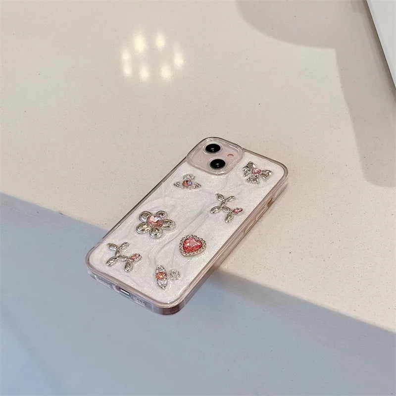 VAIGE Cute Floral Epoxy Phone Case with Gem Bow-knot Design for iPhone 11, 12, 13, 14, 15 - Shockproof and Dustproof Bumper Cover