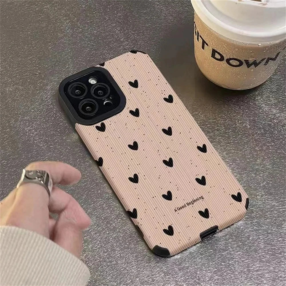 VAIGE Silicone Leather Shockproof Full Coverage Phone Case with Heart Design for iPhone Models 11-15 Pro Max Mini XS XR Plus