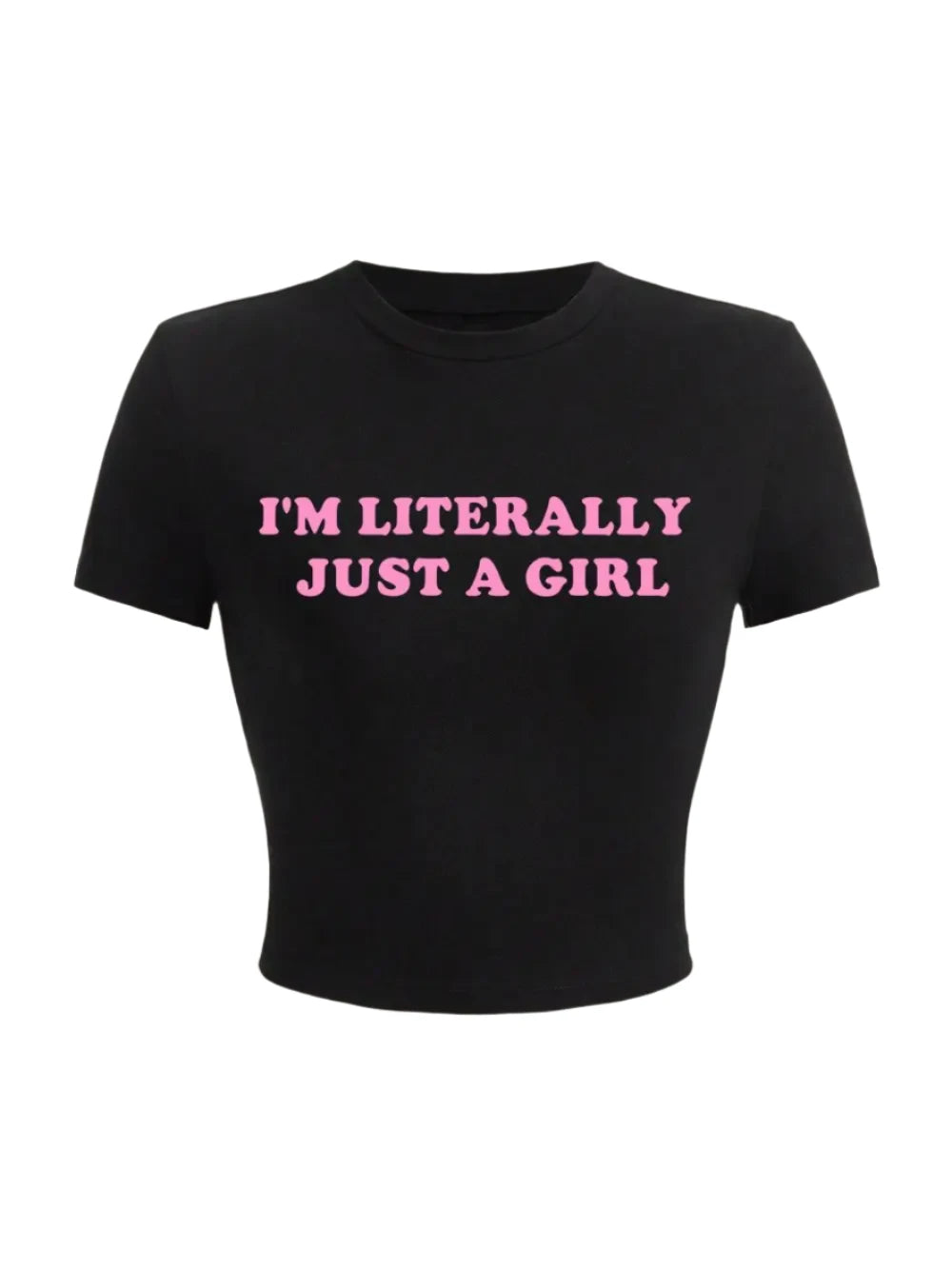 VAIGE "I'm Literally Just A Girl"  Letter Print Crop T-Shirt - Summer Short Sleeve Stretch Top