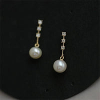 VAIGE 925 Sterling Silver Shiny Microset Zircon Pearl Stud Earrings for Elegant Occasions