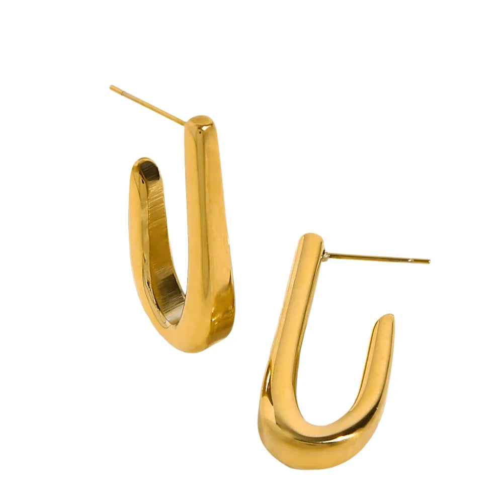 VAIGE 18K Gold Plated Stainless Steel U-Shaped Hoop Earrings - Trendy Irregular Design, High-Quality Fashion Jewelry, 3cm Length