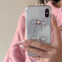 VAIGE 3D Pearl Bowknot Transparent Soft TPU Shockproof Case for iPhone Pro Max, XR, SE, and More