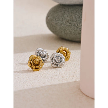 VAIGE   Stainless Steel Rose Flower Waterproof Daily Stud Earrings Stylish Texture Gold Color Plated Jewelry Bijoux