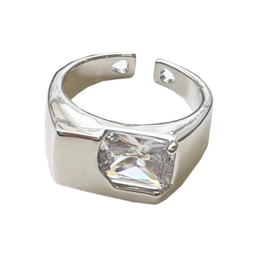 VAIGE Radiant Silver Zircon Geometric Signet Ring